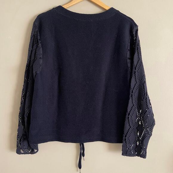SeeByChloe Navy Blue Eyelet Sleeve Sweater Top Drawstring Size Large - Picture 3 of 5